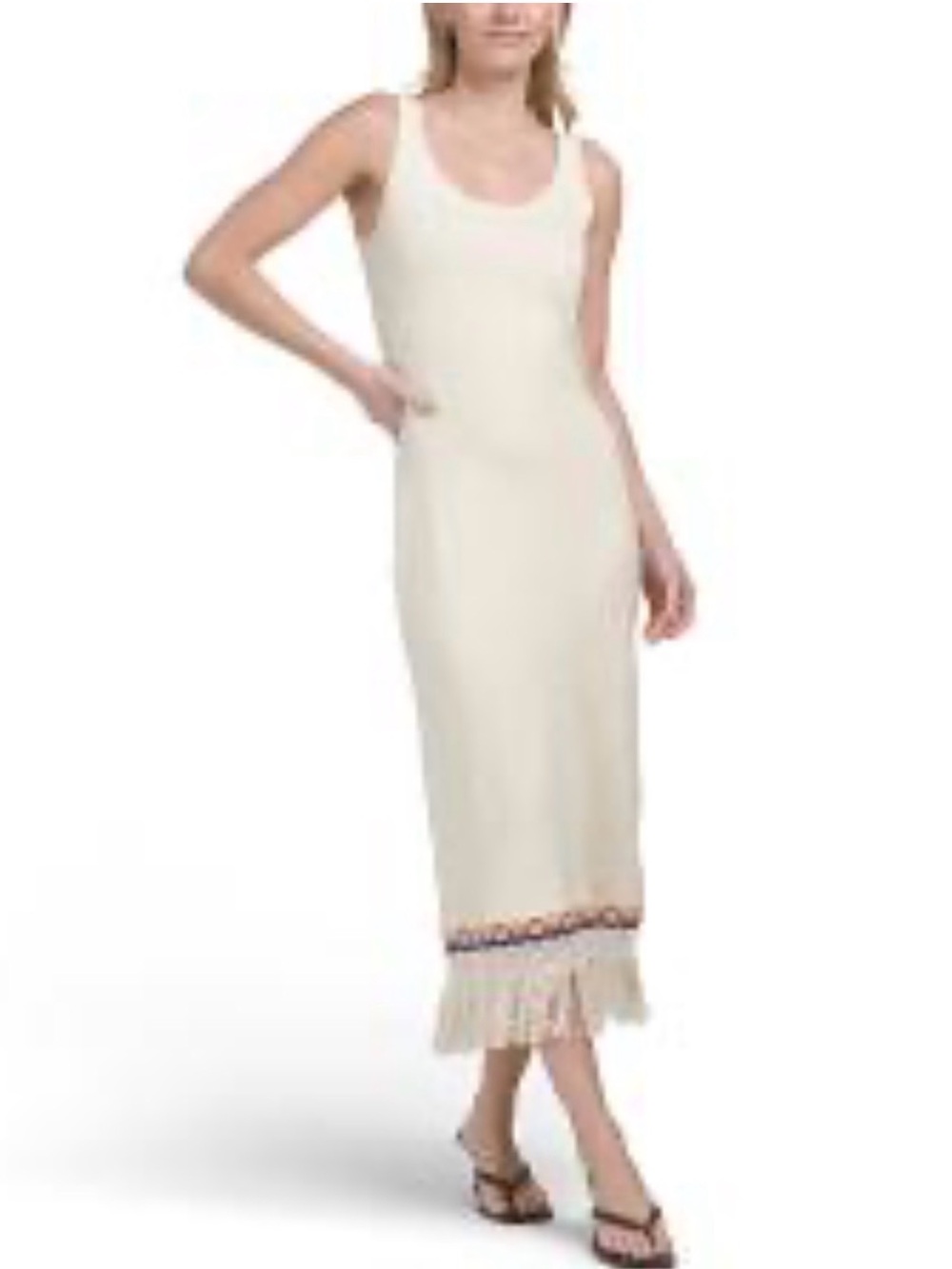 SECRET NATURAL BY SECRET MISSION CREAM TANK FRINGE MAXI DRESS NWT